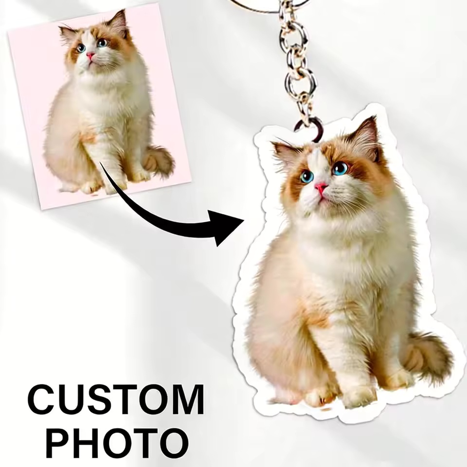 Pet Portrait Custom - Customized keychain pet Cat Dog photo