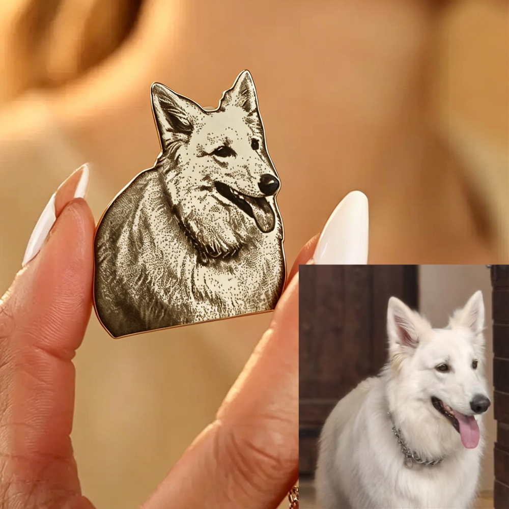 Pet Portrait Custom - Customized Pet Portrait Photo Brooch Stainless