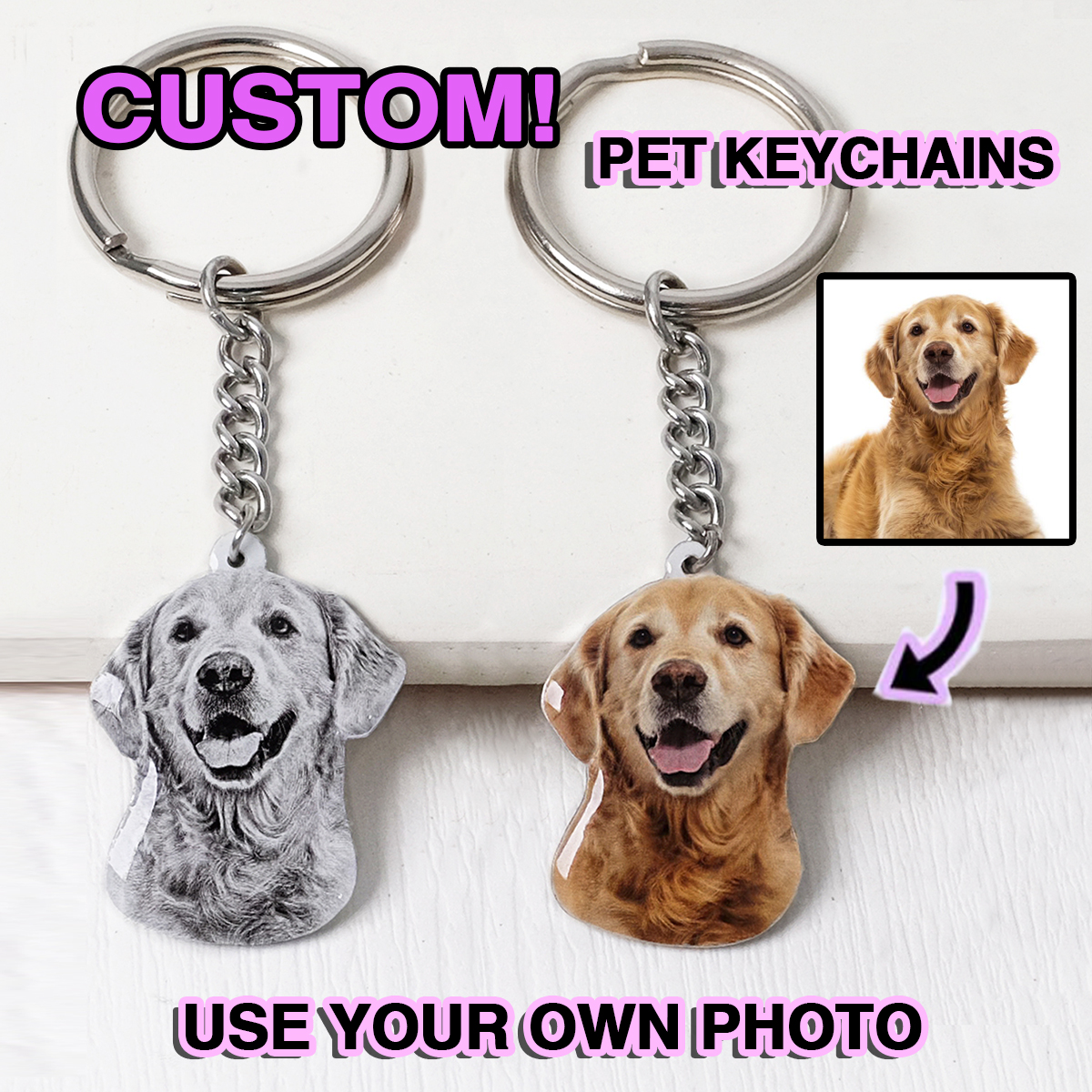 Custom Pet Photo Keychain Pers - Pet Portrait Custom ulasan dan harga