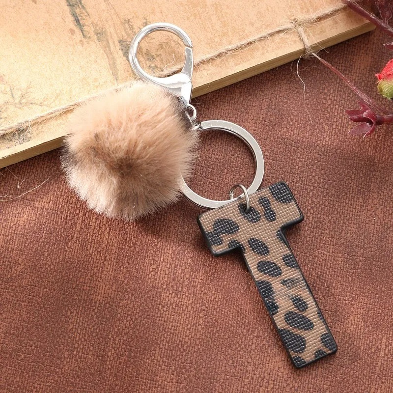 A-M Fashion Leopard Alphabet A - Monogram Keychain Leather ulasan dan harga