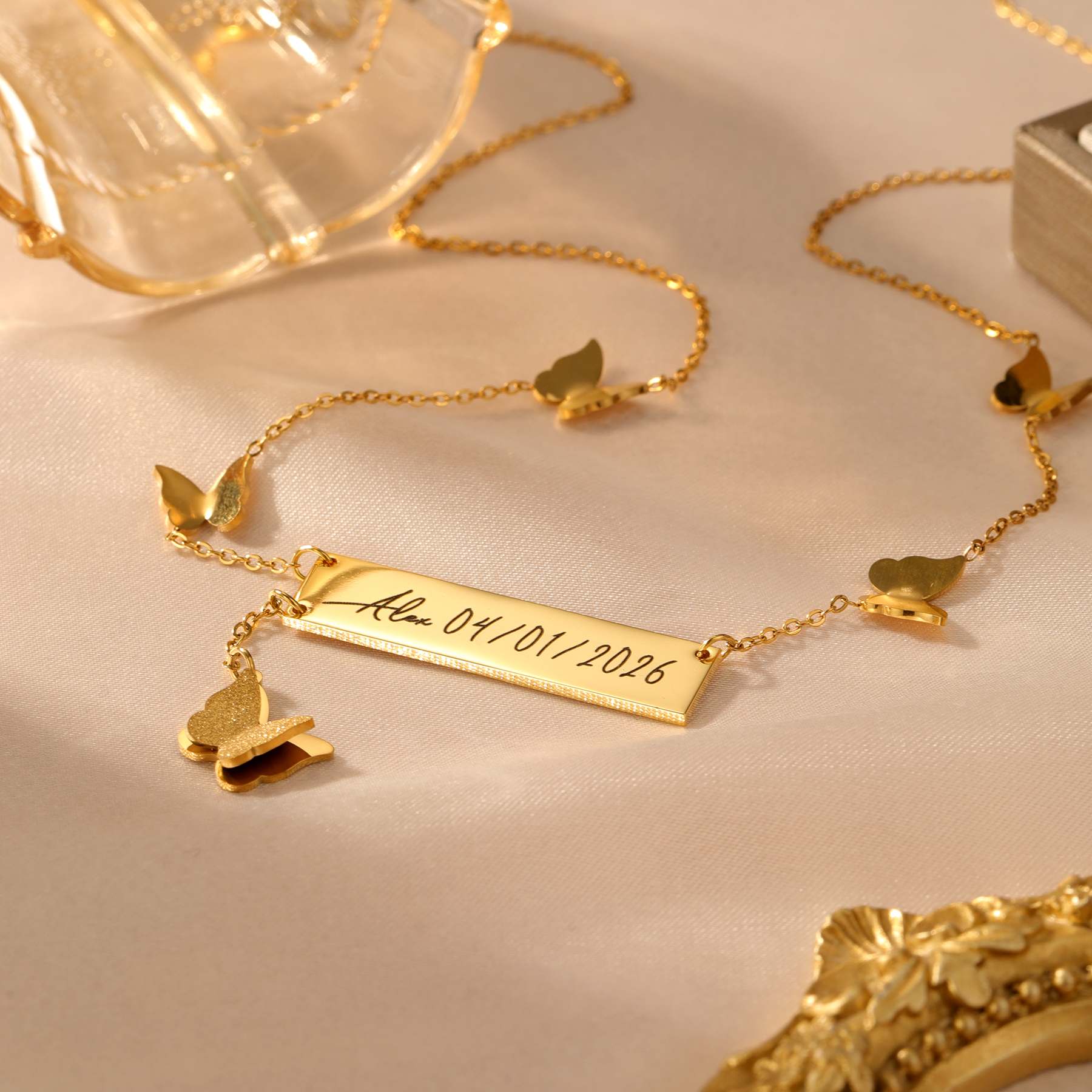 Personalized Butterfly Bar Nam - Handwriting Necklace Bar ulasan dan harga