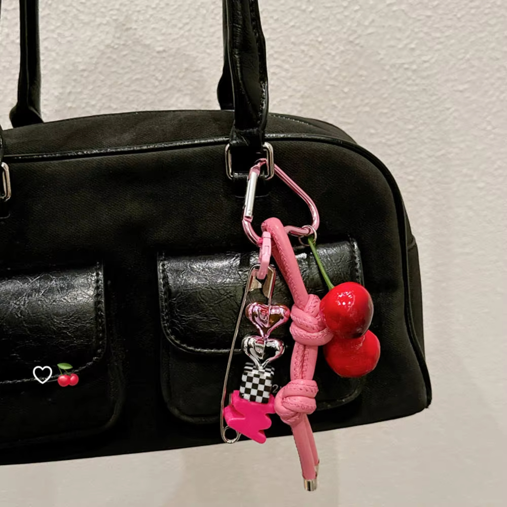 Y2k Cute Cherry Alphabet PU Le - Monogram Keychain Leather ulasan dan harga