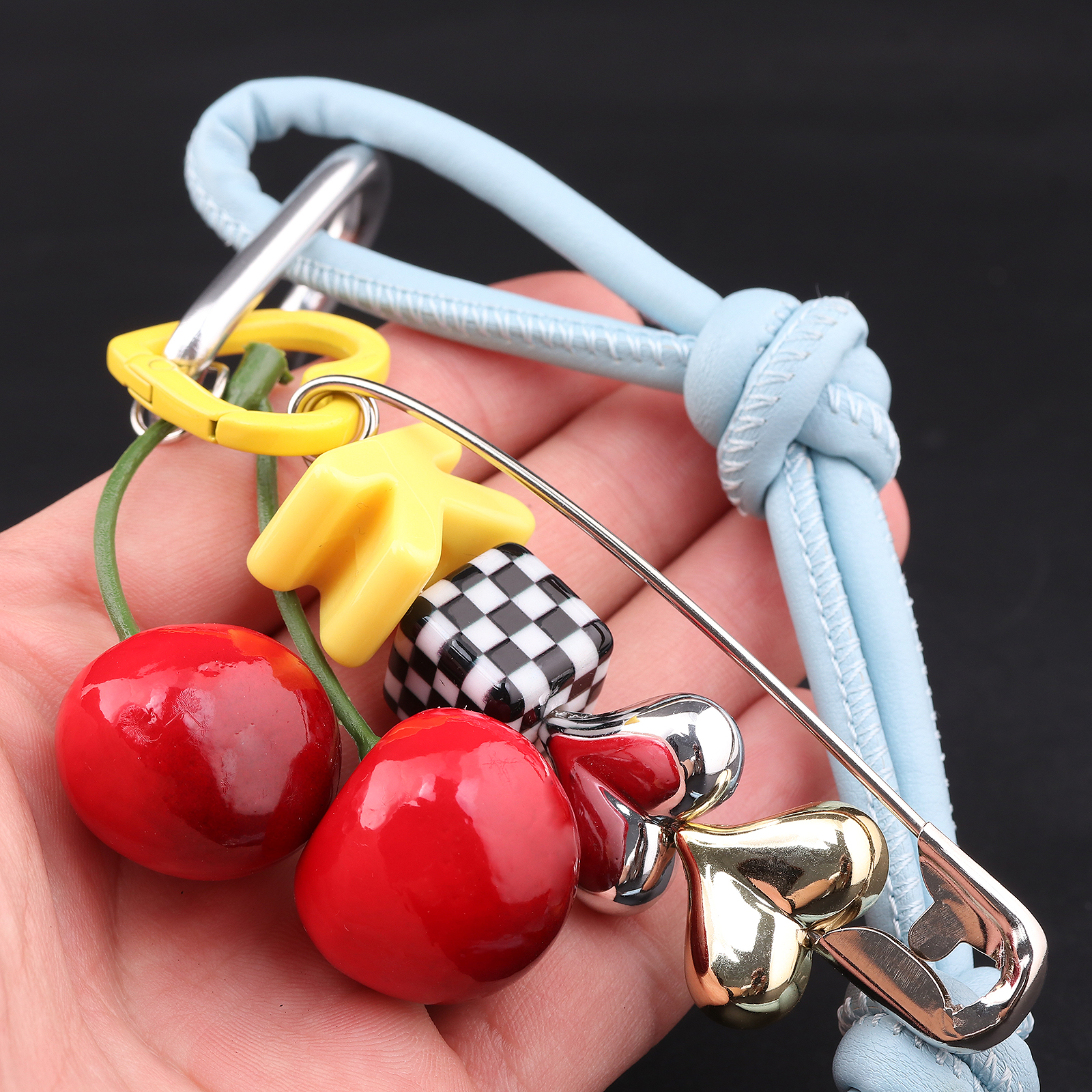 Y2k Cute Cherry Alphabet PU Le - Monogram Keychain Leather ulasan dan harga