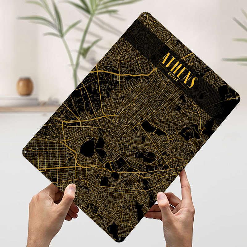 Athens Golden Map Tinplate Pos - Custom Map Poster ulasan dan harga