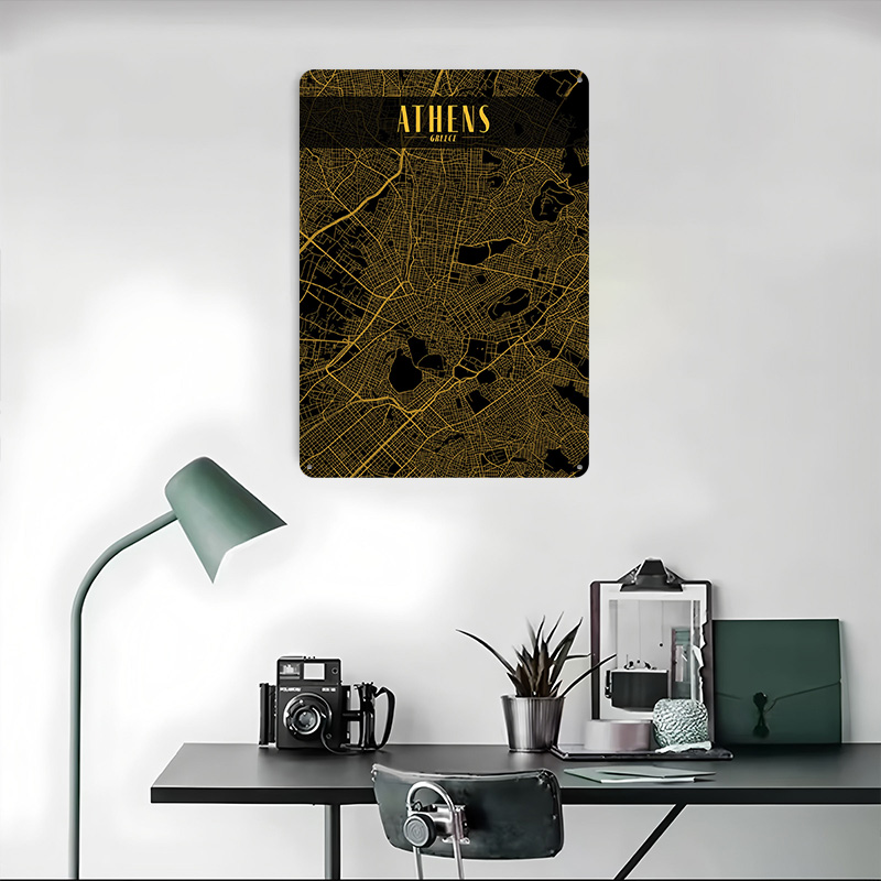 Athens Golden Map Tinplate Pos - Custom Map Poster ulasan dan harga