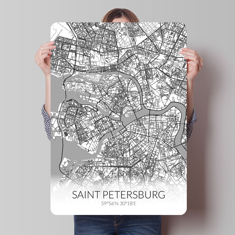 Saint Petersburg White Map Tin - Custom Map Poster ulasan dan harga