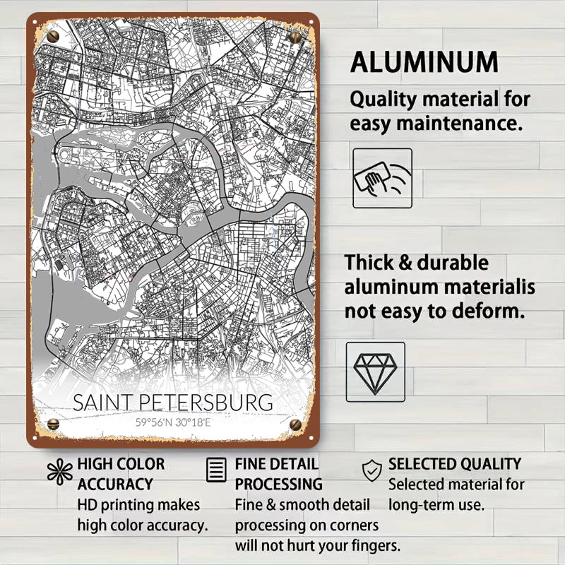 Saint Petersburg White Map Tin - Custom Map Poster ulasan dan harga