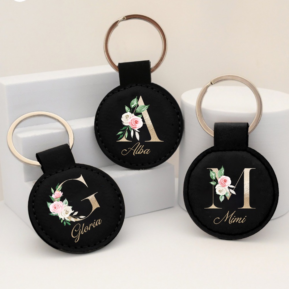 Personalized Initial with Name - Monogram Keychain Leather ulasan dan harga